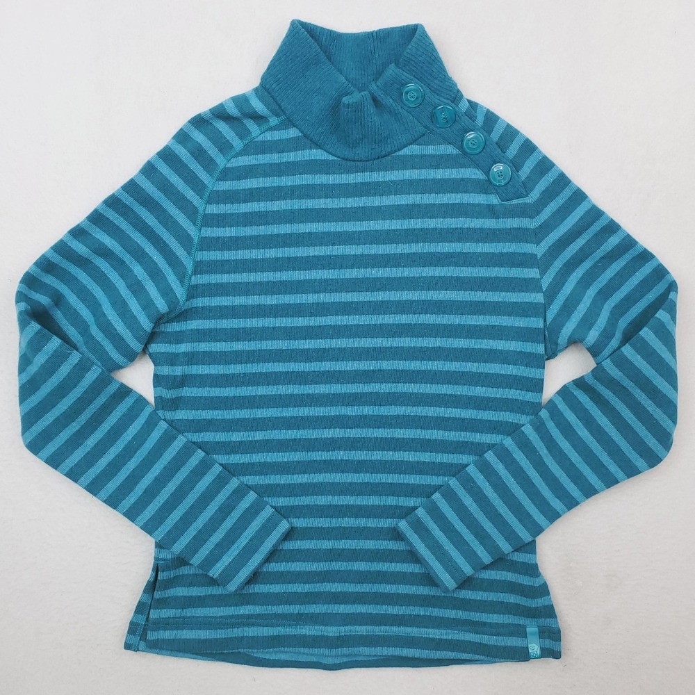Mountain Hardwear Sweater Womens Medium Blue Striped Wool Blend Button Pullover